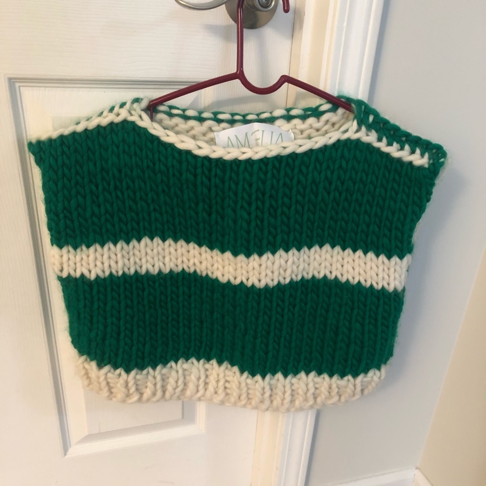 green and white sweater vest